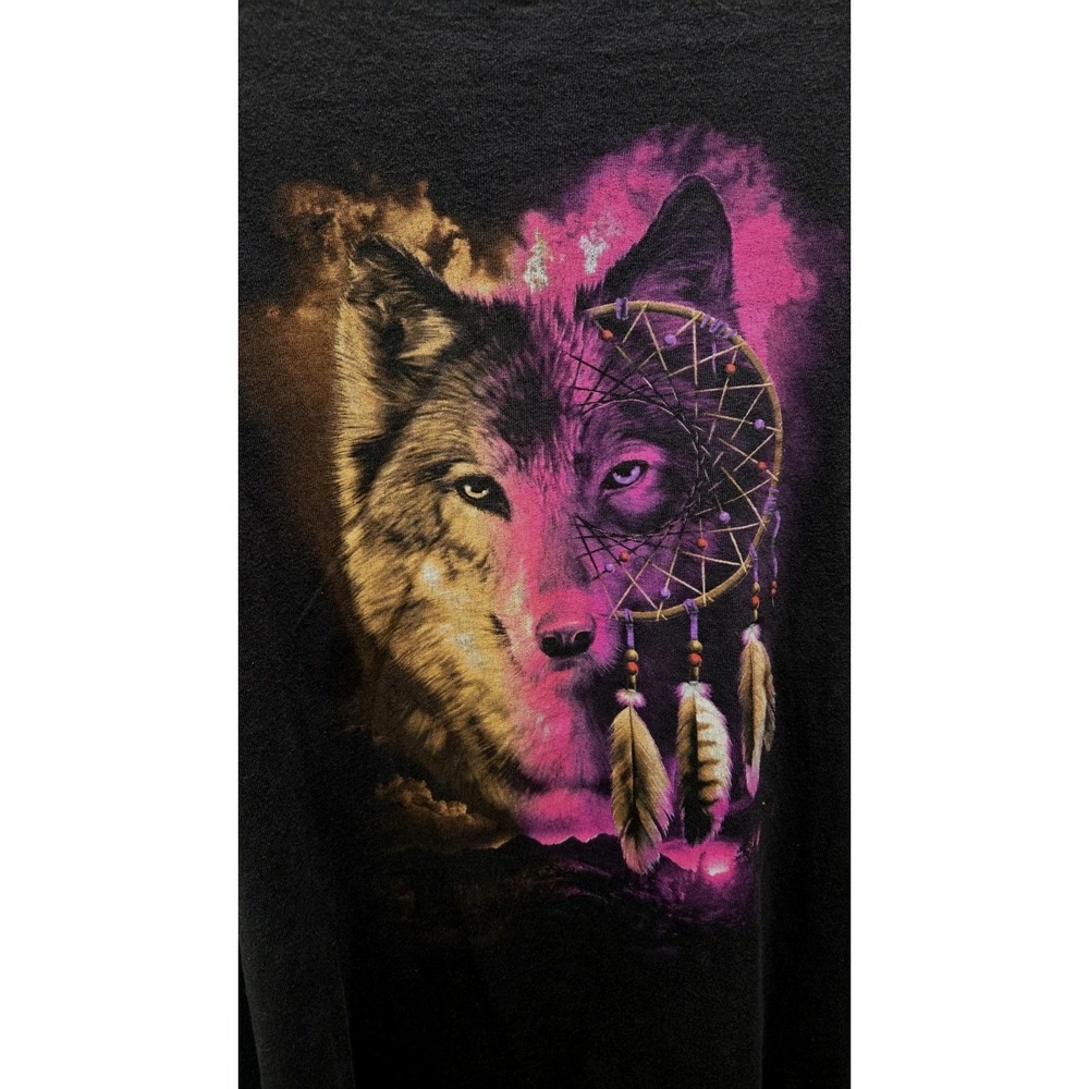 Wolf Dreamcatcher T Shirt Delta Pro Weight Black 2XL Y2K Graphic Tee Watercolor